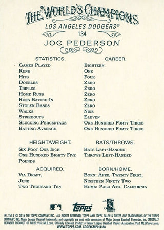Joc Pederson 2015 Topps Rookie Card
