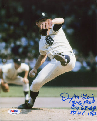 Denny McLain "31-6, 1968, Cy 68-69, MVP 1968" Autographed 8x10 Photo (PSA)