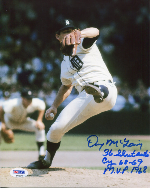 Denny McLain "36 SO, Cy 68-69, MVP 1968" Autographed 8x10 Photo (PSA)