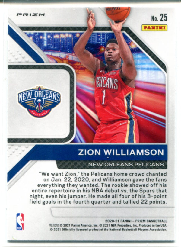 Zion Williamson 2020-21 Panini Prizm Downtown Insert Card #25