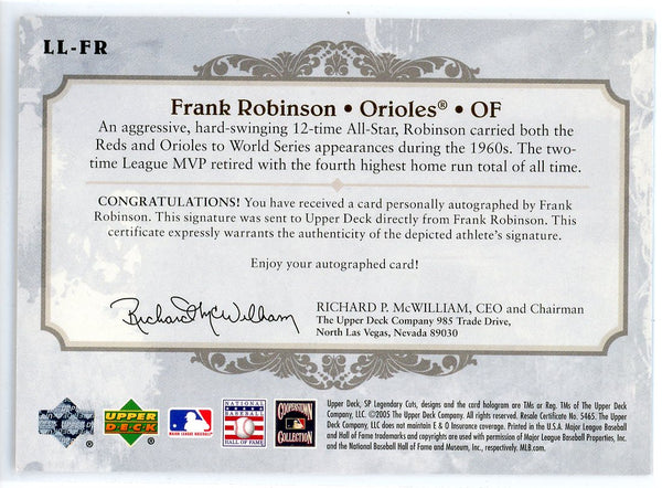 Frank Robinson Autographed 2005 Upper Deck Legendary Cuts Card #LL-FR