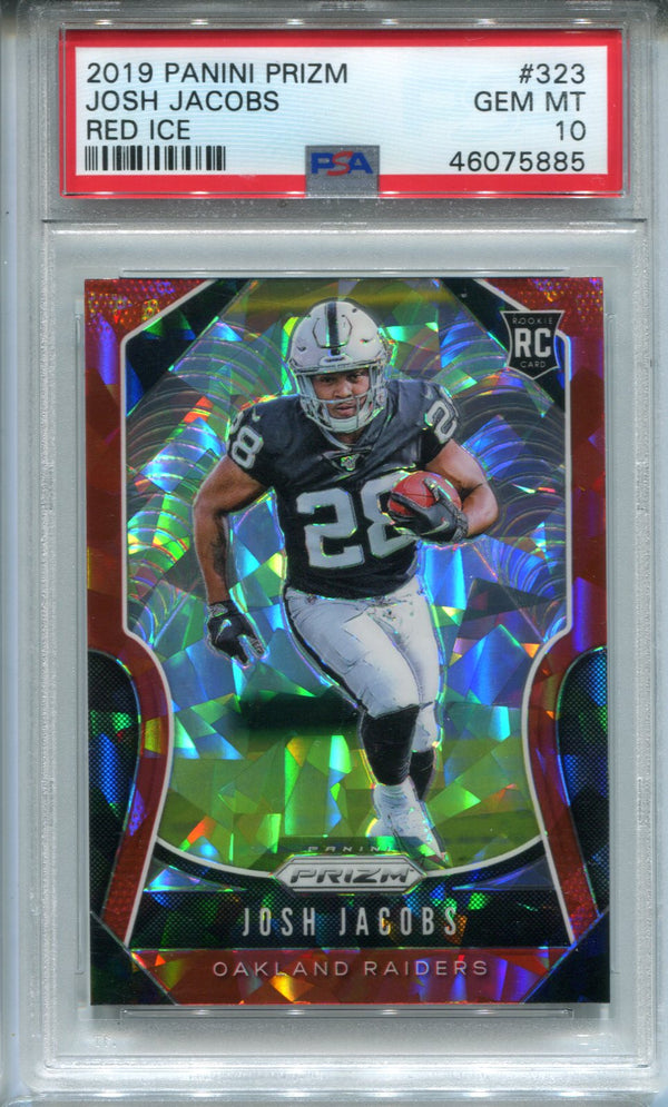 Josh Jacobs 2019 Panini Red Cracked Ice Prizm #323 PSA Mint 10 RC