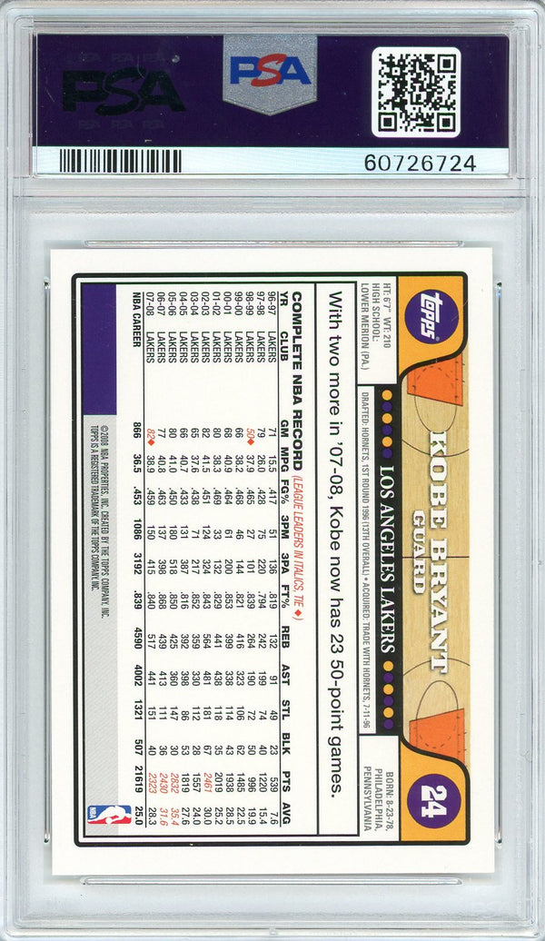 Kobe Bryant 2008 Topps "Vs. Lebron" Card #24 (PSA NM-MT 8)