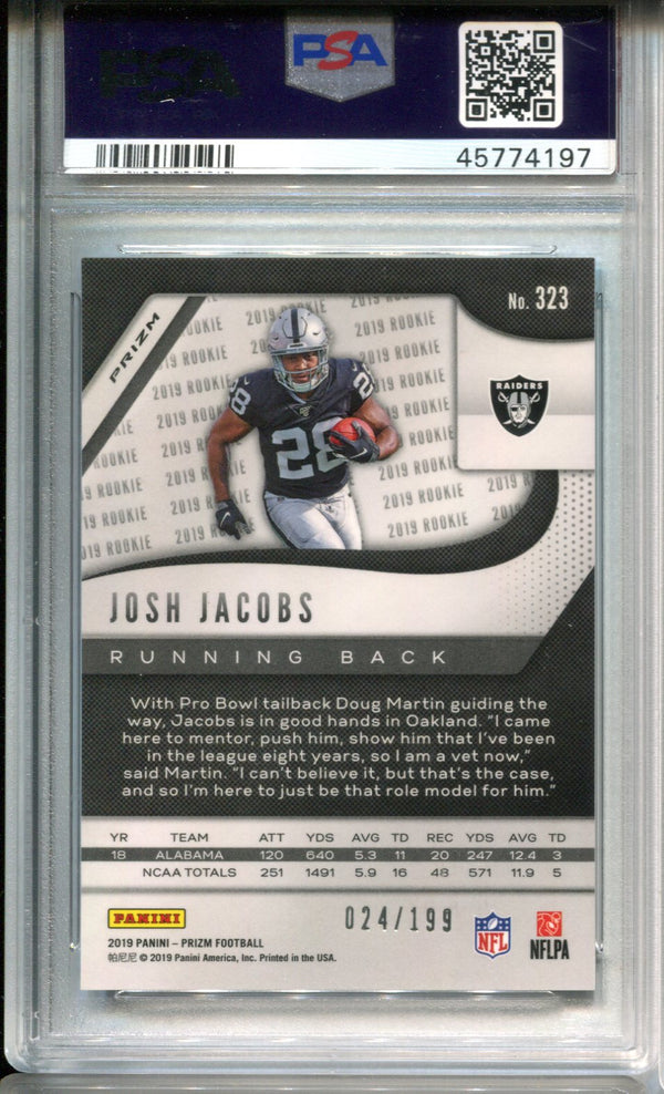 Josh Jacobs 2019 Panini Blue Wave Prizm #323 PSA Mint 10 RC