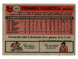 Fernando Valenzuela 1981 Topps #850 Rookie Card