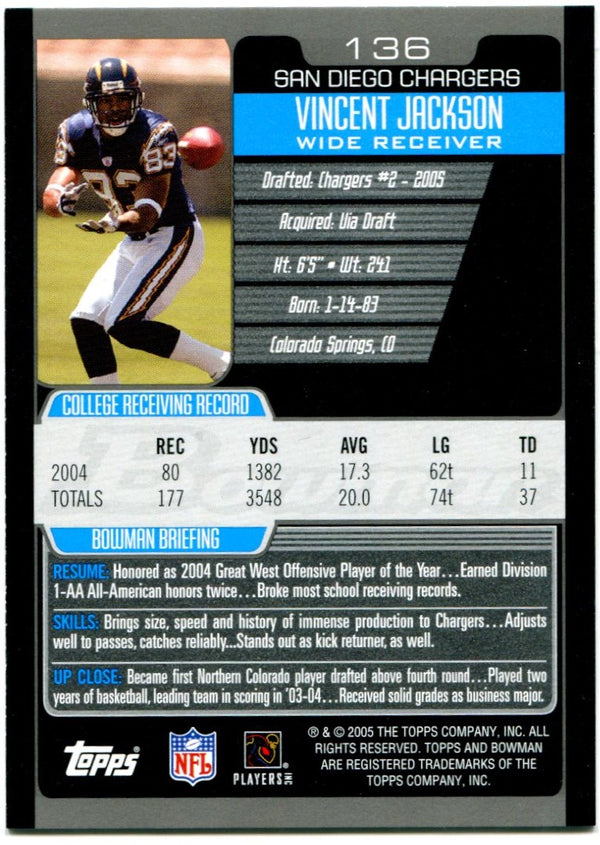 Vincent Jackson 2005 Bowman Rookie Card