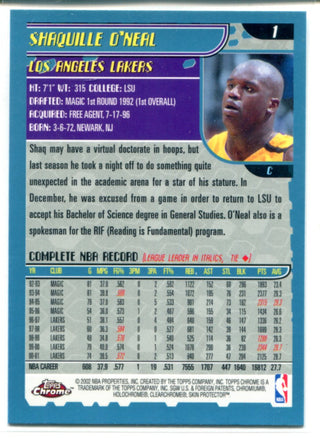 Shaquille O'Neal 2001-02 Topps Chrome Card #1