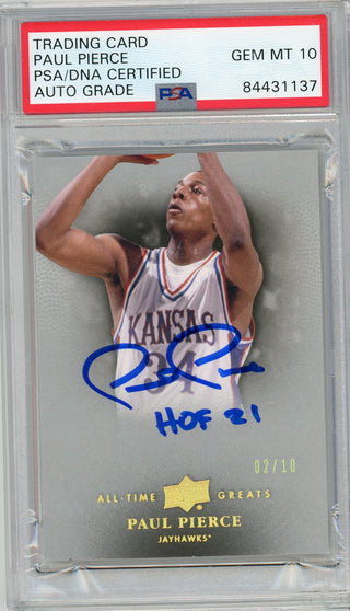 Paul Pierce "HOF 21" Autographed 2013 Upper Deck Card (PSA Gem Mint 10)