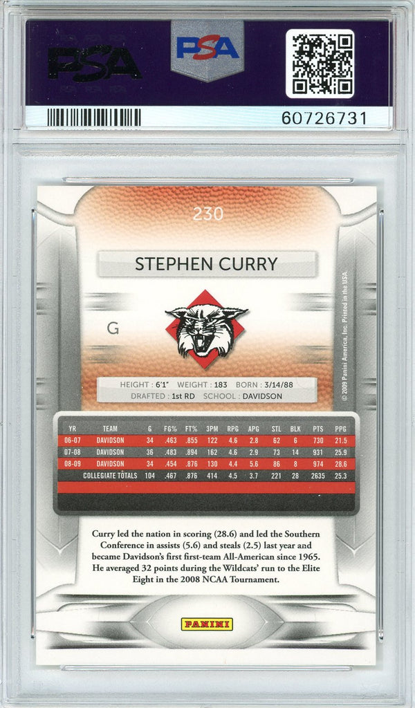 Steph Curry 2009 Panini Prestige Rookie Card #230 (PSA Mint 9)