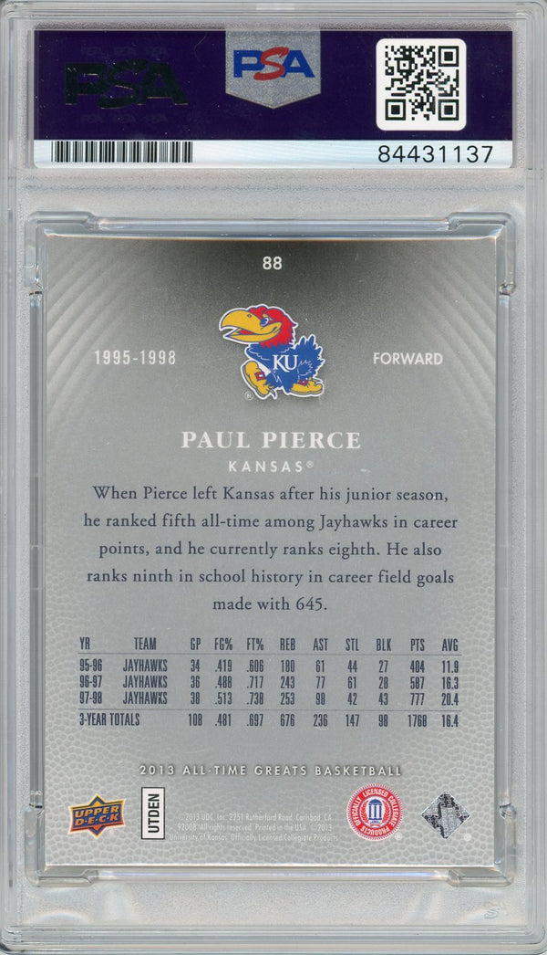 Paul Pierce "HOF 21" Autographed 2013 Upper Deck Card (PSA Gem Mint 10)