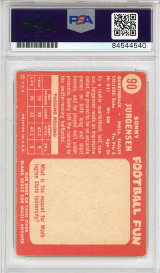 Sonny Jurgensen "HOF 83" Autographed 1958 Topps Card #90 (PSA Auto 10)