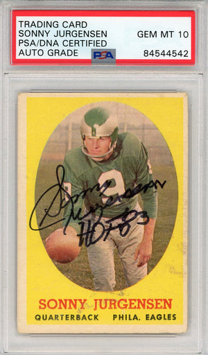 Sonny Jurgensen "HOF 83" Autographed 1958 Topps Card #90 (PSA Auto 10)