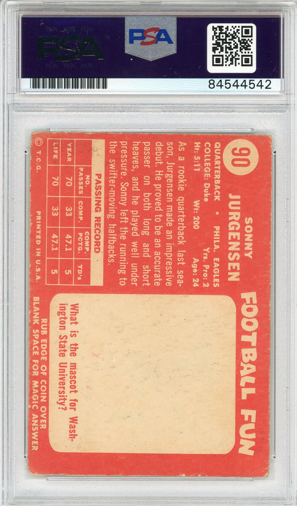 Sonny Jurgensen "HOF 83" Autographed 1958 Topps Card #90 (PSA Auto 10)
