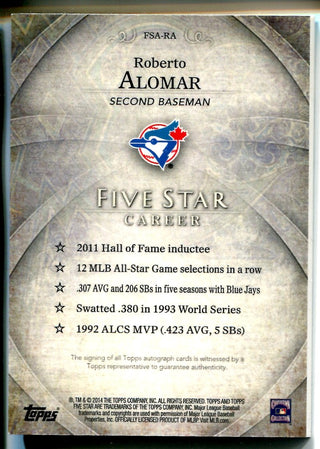 Roberto Alomar 2014 Topps Five Star Autographed Card #47/149