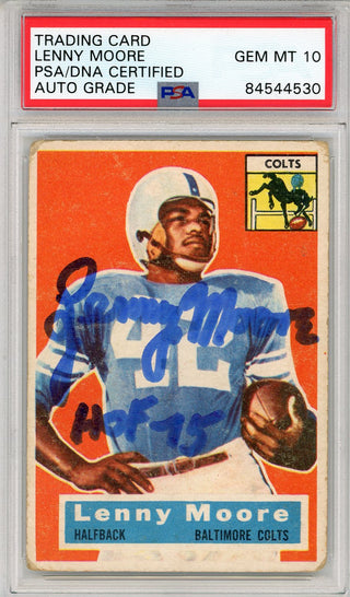 Lenny Moore "HOF 75" Autographed 1956 Topps Card #60 (PSA Auto 10)