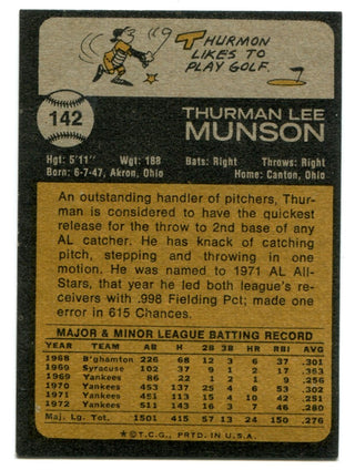 Thurman Munson 1973 Topps #142 Card