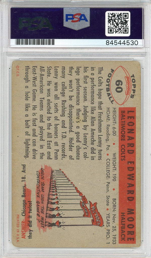 Lenny Moore "HOF 75" Autographed 1956 Topps Card #60 (PSA Auto 10)