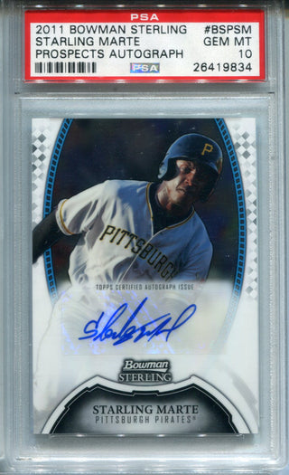 Starling Marte 2011 Bowman Sterling Prospects Auto #BSPSM Gem MT 10 Card