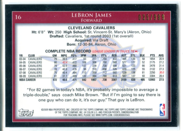 LeBron James 2009-10 Topps Chrome Card #16