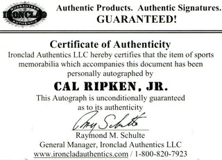 Cal Ripken Jr. Autographed Rookie of the Year Black Plate