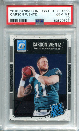 Carson Wentz 2016 Panini Donruss Optic #156 PSA Gem MT 10 Card