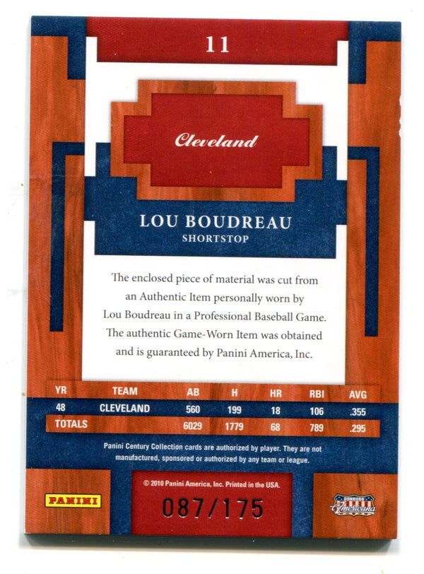 Lou Boudreau 2010 Panini Century Collection #11 Jersey Card 175/175