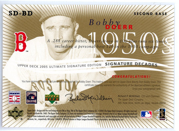 Bobby Doerr Autographed 2005 Upper Deck Signature Decades Card #SD-BD