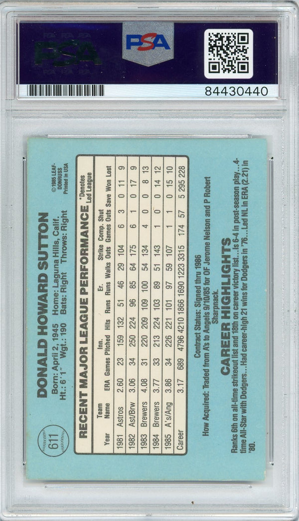 Don Sutton Autographed 1986 Donruss Card #611 (PSA)