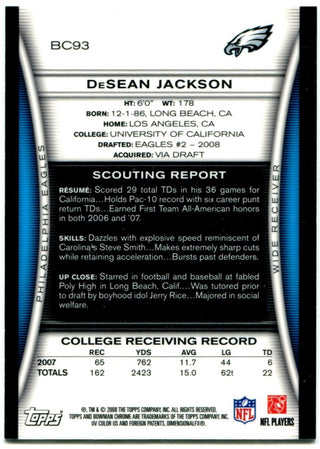 DeSean Jackson Bowman Chrome Rookie Card