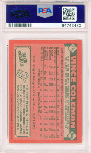 Vince Coleman Autographed 1986 Topps Rookie Card #370 (PSA)