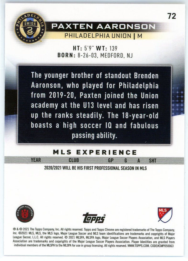 Paxten Aaronson 2021 Topps Chrome Cracked Ice Rookie Card #72