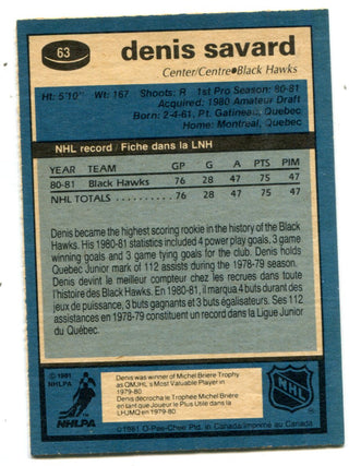 Denis Savard 1981 O-Pee-Chee #63 Card