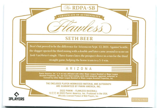 Seth Beer 2022 Panini Flawless Rookie Patch Auto 1/25 #RDPA-SB