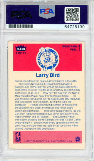 Larry Bird Autographed 1986 Fleer Sticker Card #2 (PSA Auto Mint 9)