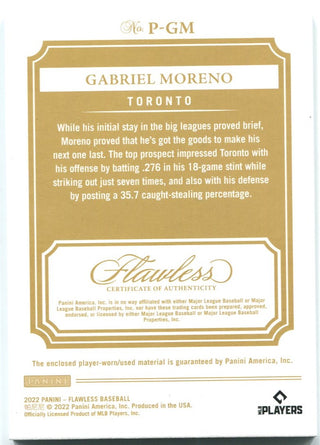 Gabriel Moreno 2022 Panini Flawless Rookie Patch Card 2/7 #P-GM