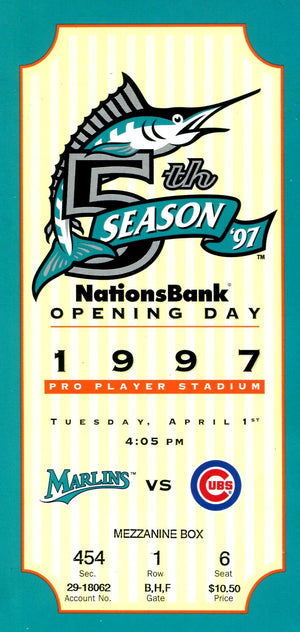 1997 Opening Day Marlins Vs Cubs Full Game ticket