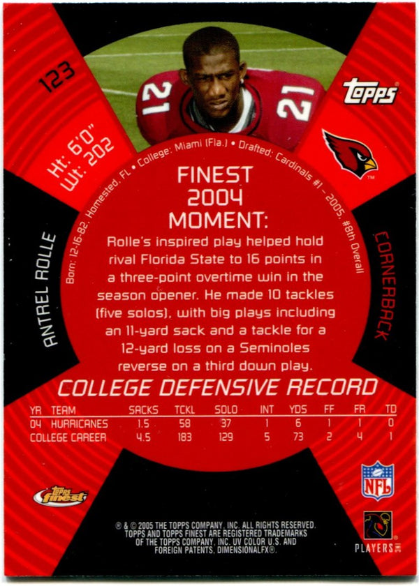 Antrel Rolle Unsigned 2005 Topps Finest Rookie Card