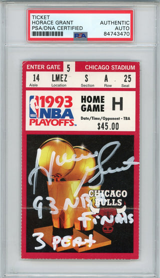 Horace Grant "93 NBA Finals, 3 Peat" Autographed 1993 NBA Finals Ticket (PSA)