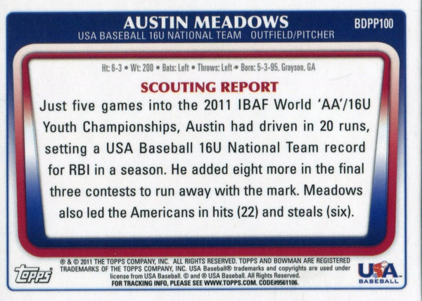 Austin Meadows 2011 Bowman Draft Picks Gold Rookie Card