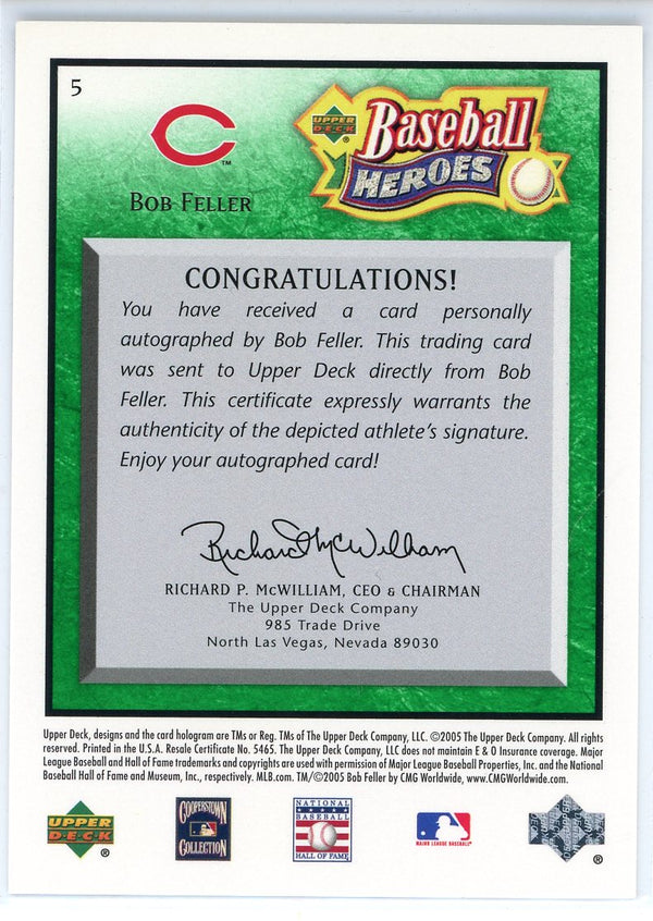 Bob Feller signed Hall of Fame Heroes baseball card