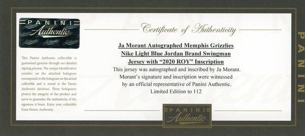 Ja Morant Signed Grizzlies 32x36 Custom Framed Jersey Display (Panini COA)
