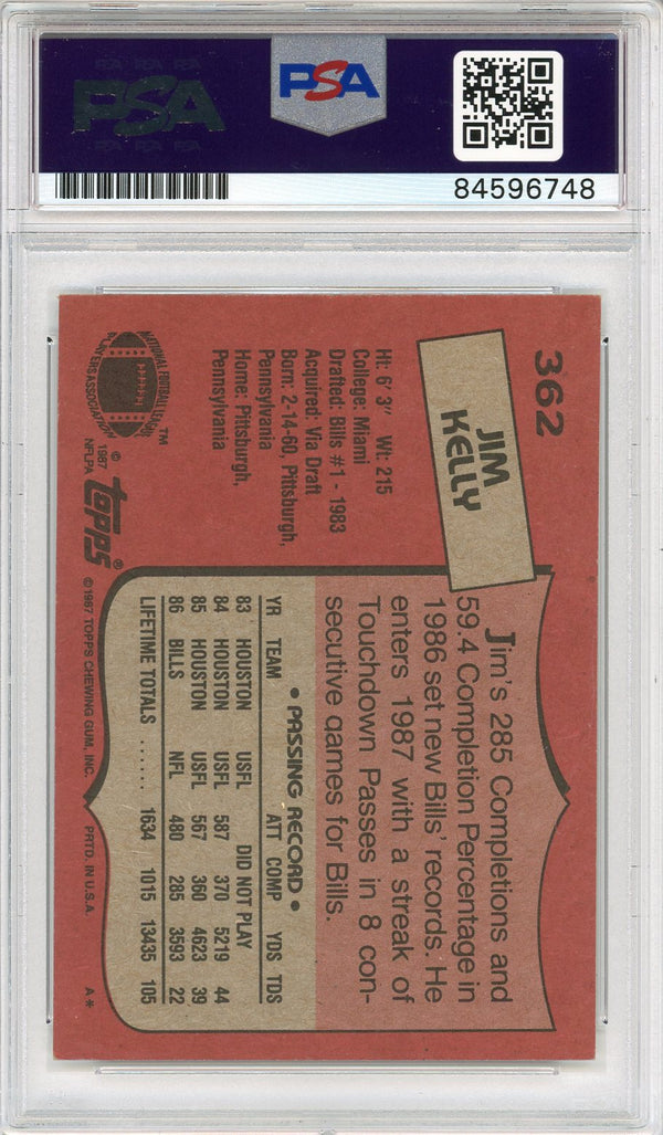 Jim Kelly Autographed 1987 Topps Rookie Card (PSA Auto Grade 10)