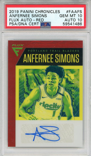 Anfernee Simons Autographed 2019 Panini Chronicles Flux Red Rookie Card #FAAFS (PSA Gem Mint 10/10)