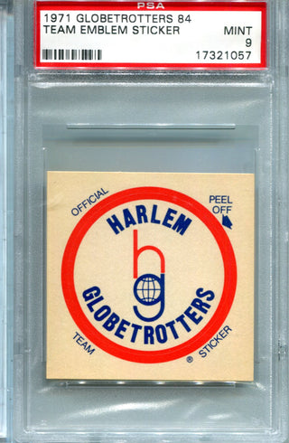 1971 Globetrotters 84 Team Emblem Sticker PSA MINT 9 Card