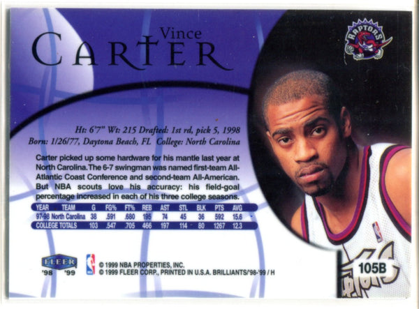 Vince Carter 1998-99 Fleer Brilliants Rookie Card #105B