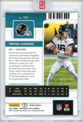 Trevor Lawrence Autographed 2021 Panini Contenders Optic Teal Prizm Rookie Card #101