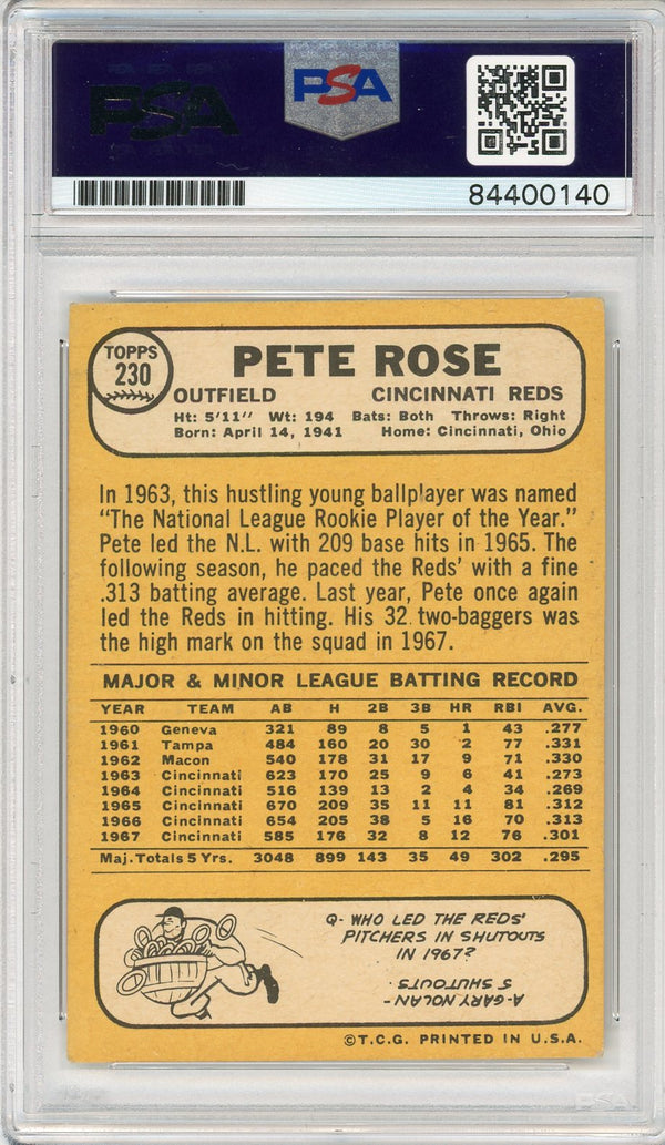 Pete Rose Autographed 1968 Topps Card #230 (PSA Auto Grade 10)
