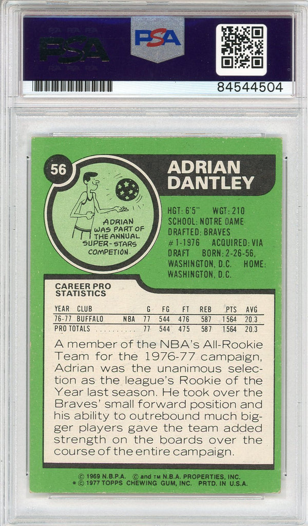 Adrian Dantley Autographed 1977 Topps Card #56 (PSA Auto 10)