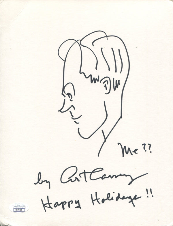 Art Carney Autographed 8x10 Self Portrait Sketch Photo (JSA)