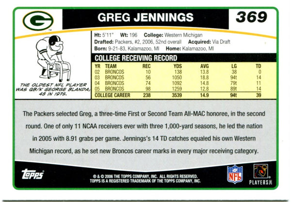Greg Jennings 2006 Topps Rookie Card #369